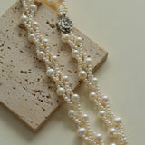 Hand Woven Winding Rice Bead Pearl Choker Necklace - Gembea Jewelry