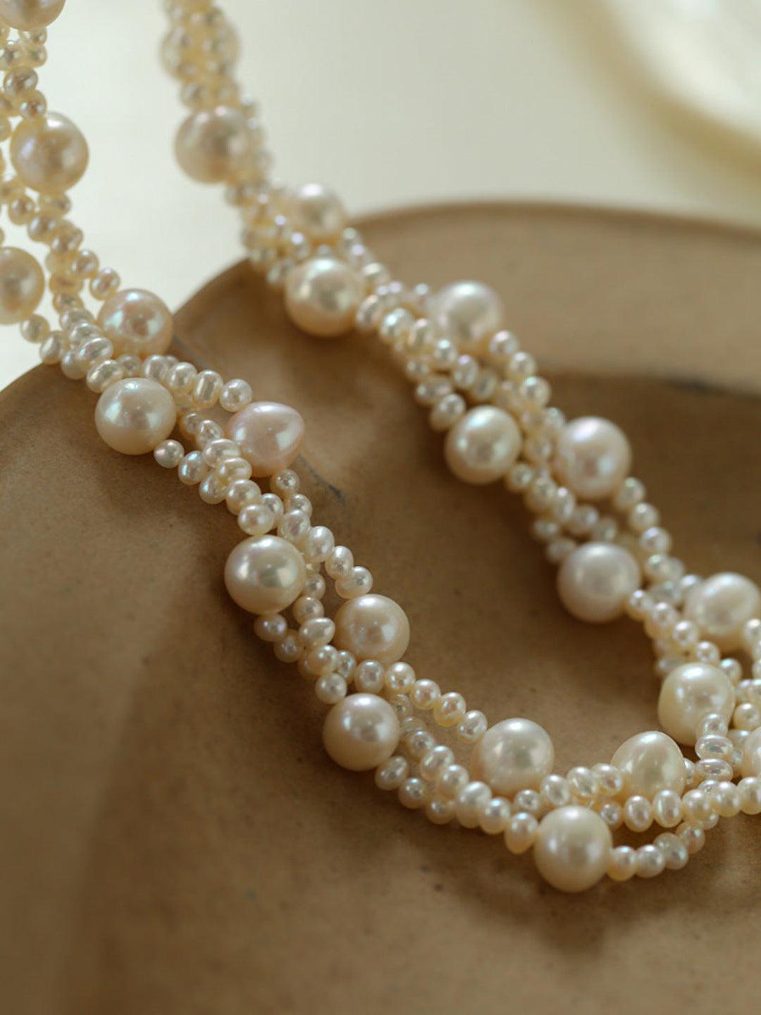 Hand Woven Winding Rice Bead Pearl Choker Necklace - Gembea Jewelry