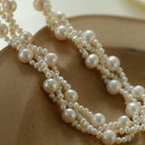 Hand Woven Winding Rice Bead Pearl Choker Necklace - Gembea Jewelry