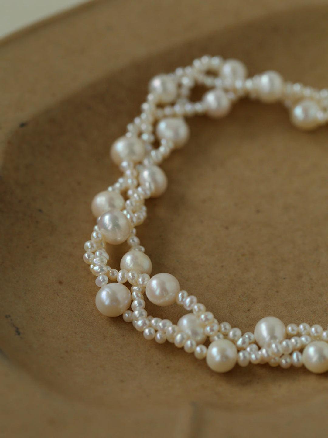 Hand Woven Winding Rice Bead Pearl Choker Necklace - Gembea Jewelry