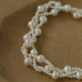 Hand Woven Winding Rice Bead Pearl Choker Necklace - Gembea Jewelry