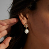 Zircon and Freshwater Pearls Pendant Earrings - Gembea Jewelry