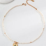 Zircon Heart Pendant Pearl Beaded Necklace - Gembea Jewelry