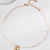 Zircon Heart Pendant Pearl Beaded Necklace - Gembea Jewelry