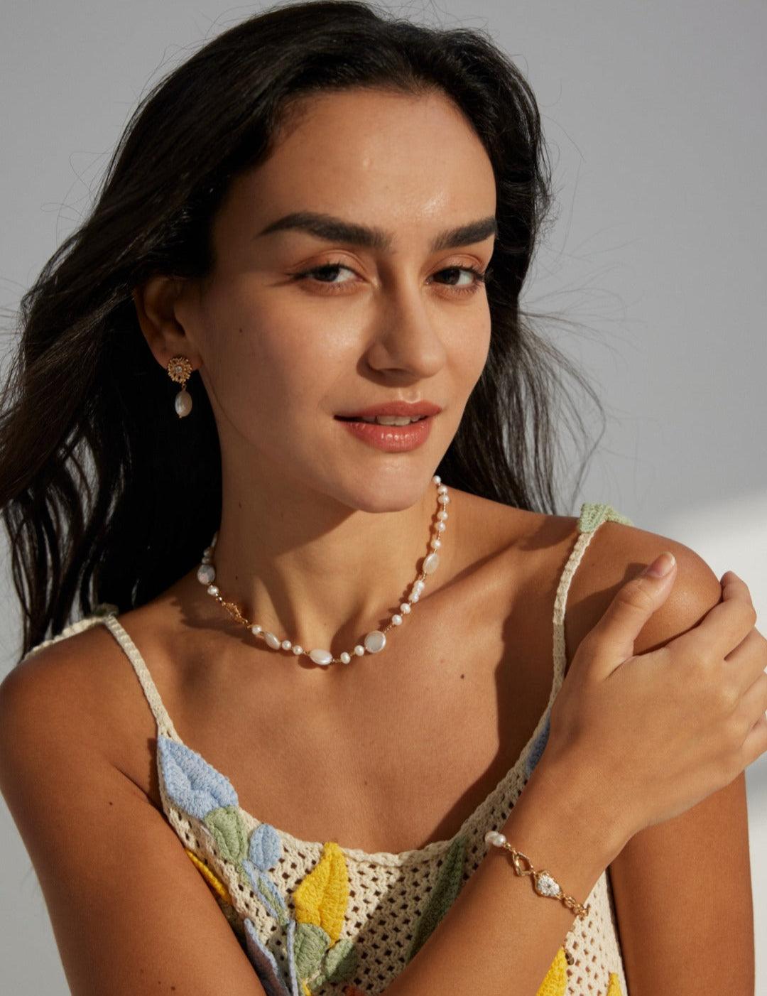 Zircon Pendant 18K Gold Chain Pearl Bracelet Gembea - Gembea Jewelry