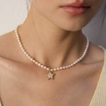 Zircon Star Pendant Pearl Beaded Necklace-Gembea Jewelry