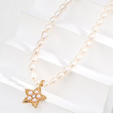 Zircon Star Pendant Pearl Beaded Necklace - Gembea Jewelry