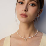 Zircon Star Pendant Pearl Beaded Necklace-Gembea Jewelry