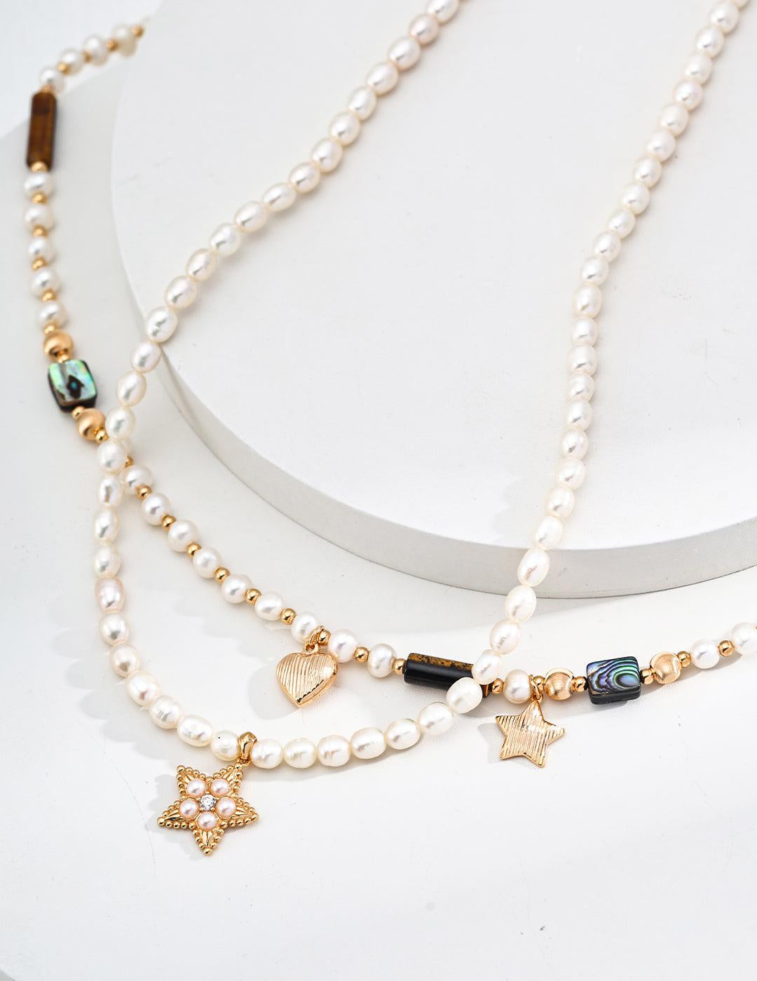 Zircon Star Pendant Pearl Beaded Necklace - Gembea Jewelry
