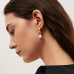 Sanded Texture Metal Irregular Pearl Drop Earrings gembea jewelry