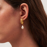 Sanded Texture Metal Irregular Pearl Drop Earrings gembea jewelry