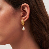 Sanded Texture Metal Irregular Pearl Drop Earrings gembea jewelry