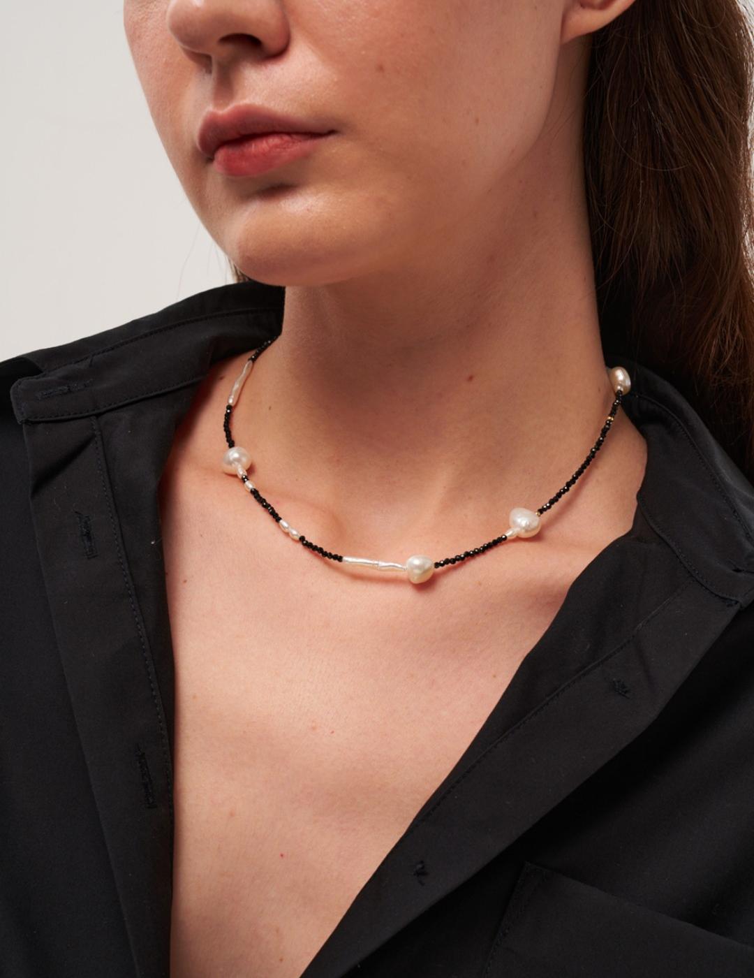 Black Spinel Baroque Pearl Necklace gembea jewelry