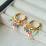 Colorful Stone Pearl Tassel Hoop Earrings gembea jewelry