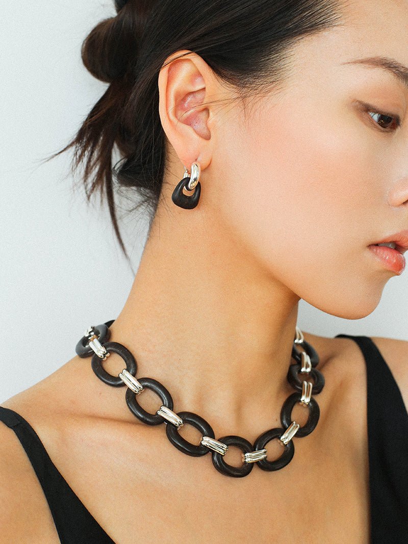 Tribal Totem Ebony Harmony Hoop Earrings-Gembea Jewelry