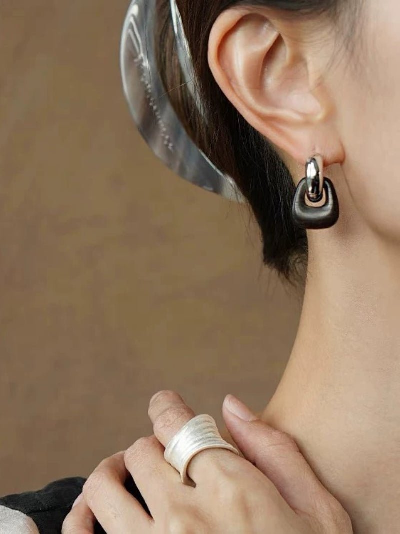 Tribal Totem Ebony Harmony Hoop Earrings-Gembea Jewelry