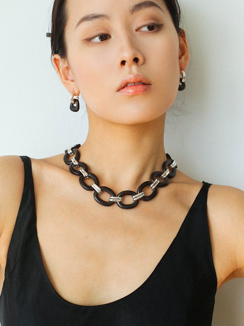 Tribal Totem Ebony Harmony Hoop Earrings-Gembea Jewelry