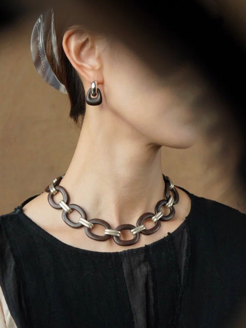 Tribal Totem Ebony Harmony Hoop Earrings-Gembea Jewelry