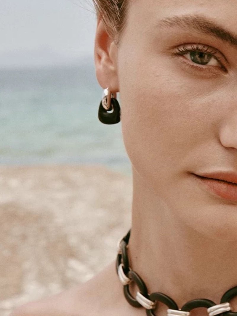 Tribal Totem Ebony Harmony Hoop Earrings-Gembea Jewelry