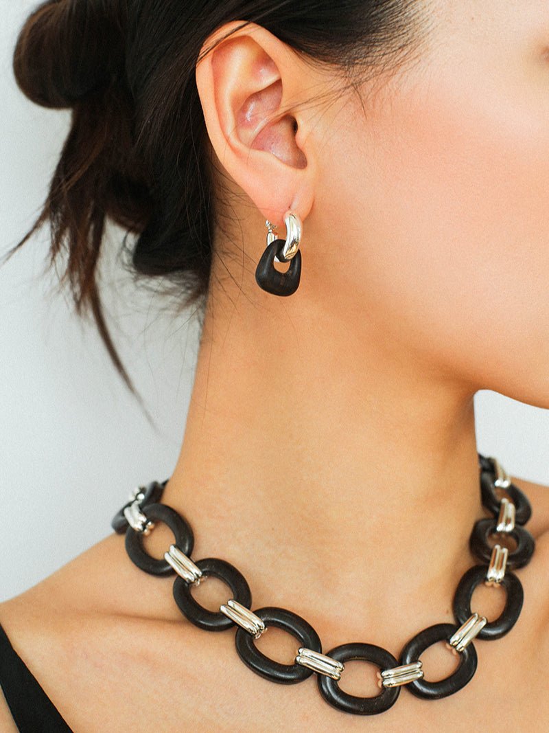 Tribal Totem Ebony Harmony Hoop Earrings-Gembea Jewelry
