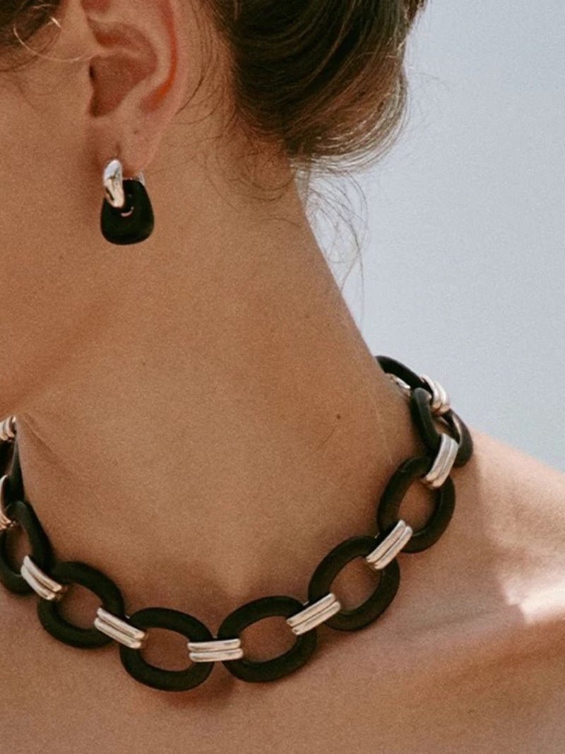 Tribal Totem Ebony Harmony Hoop Earrings-Gembea Jewelry