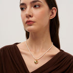 Golden Heart Pendant Pearl Beaded Necklace gembea jewelry