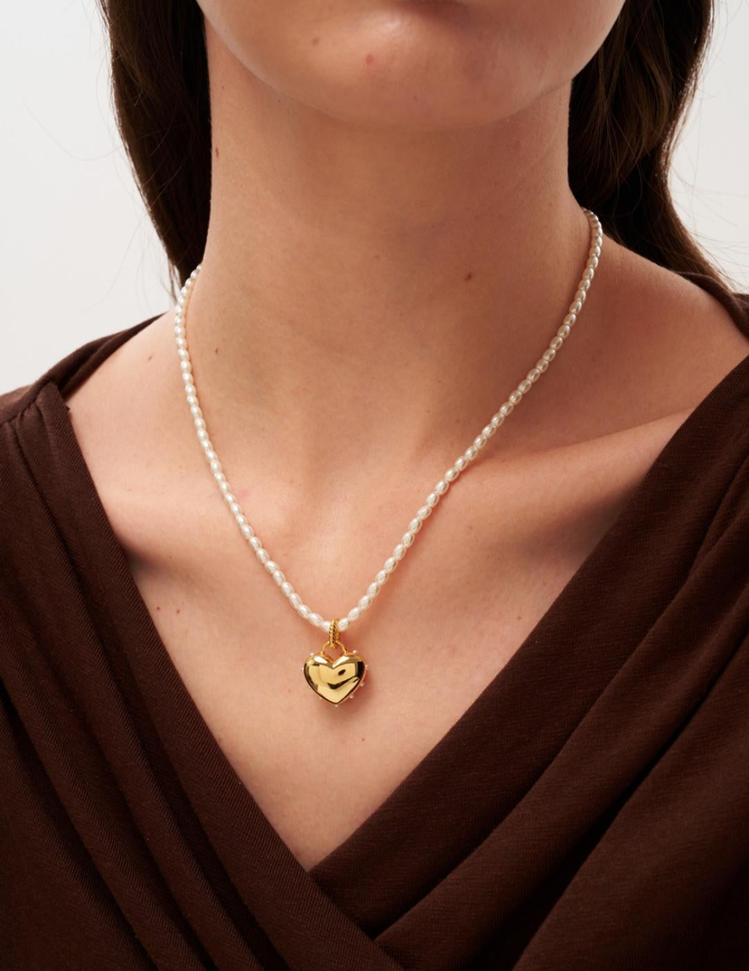 Golden Heart Pendant Pearl Beaded Necklace gembea jewelry