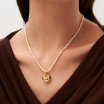 Golden Heart Pendant Pearl Beaded Necklace gembea jewelry