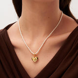 Golden Heart Pendant Pearl Beaded Necklace gembea jewelry