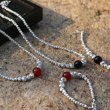 Graduated Silver Bean Red Black Agate Necklace-Gembea Jewelry