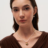 Golden Heart Pendant Pearl Beaded Necklace gembea jewelry