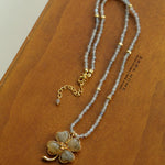 Lucky Four-leaf Clover Labradorite Charm Necklace-Gembea Jewelry