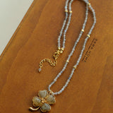 Lucky Four-leaf Clover Labradorite Charm Necklace-Gembea Jewelry