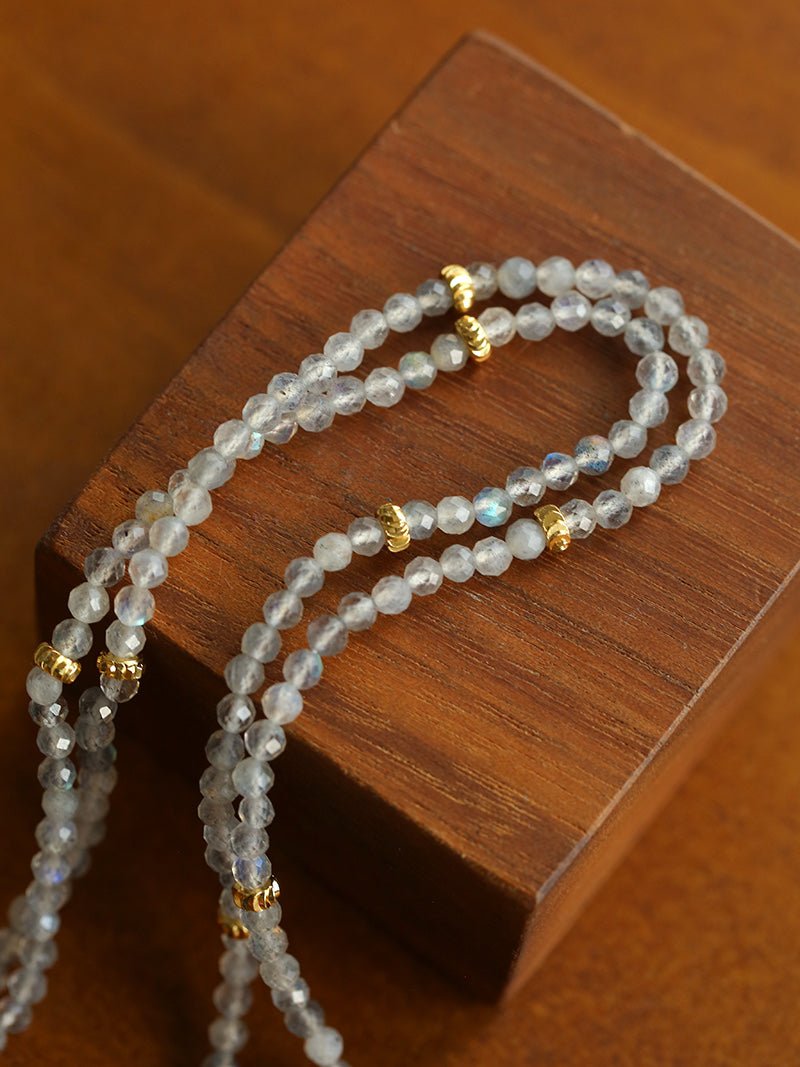 Lucky Four-leaf Clover Labradorite Charm Necklace-Gembea Jewelry