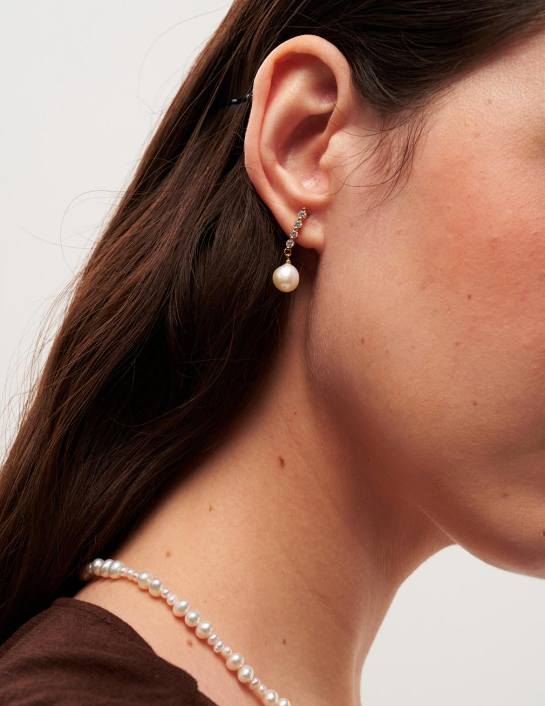 Vertical Zircon Freshwater Pearl Earrings gembea jewelry