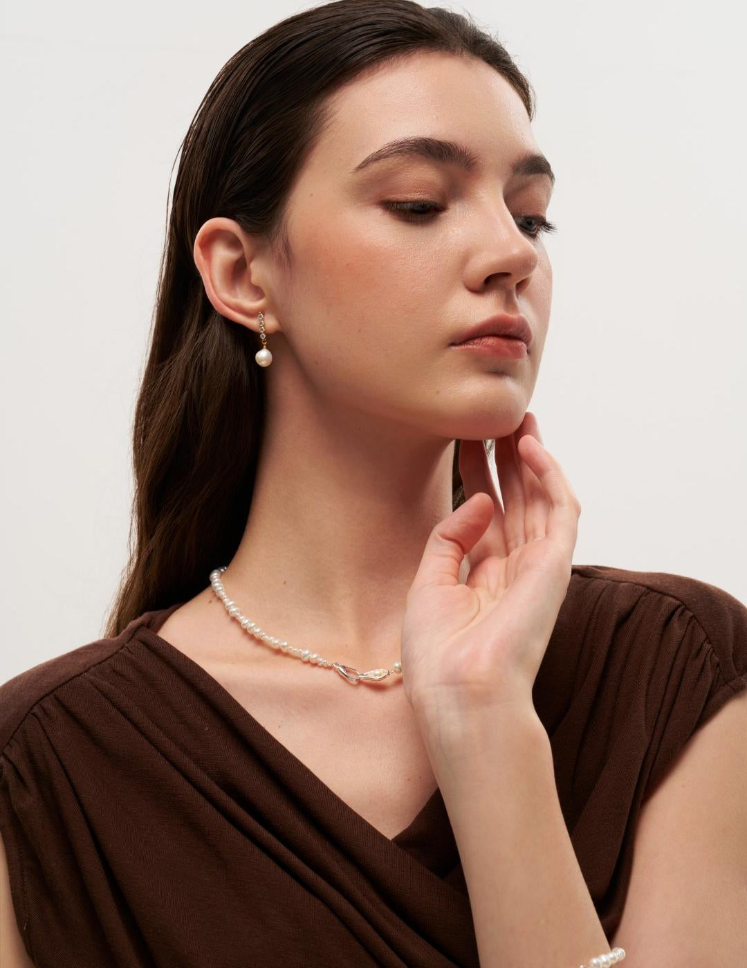 Vertical Zircon Freshwater Pearl Earrings gembea jewelry