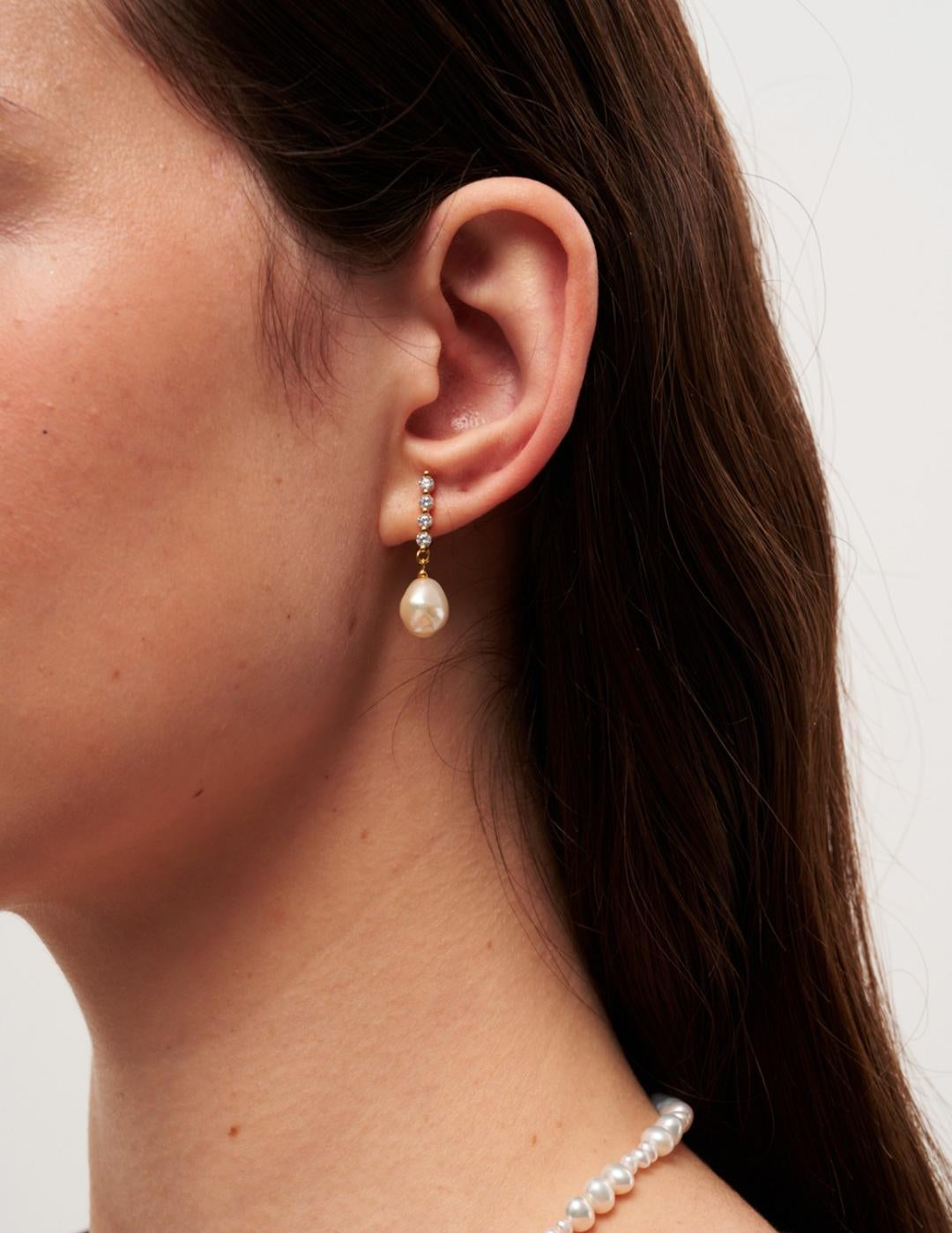 Vertical Zircon Freshwater Pearl Earrings gembea jewelry