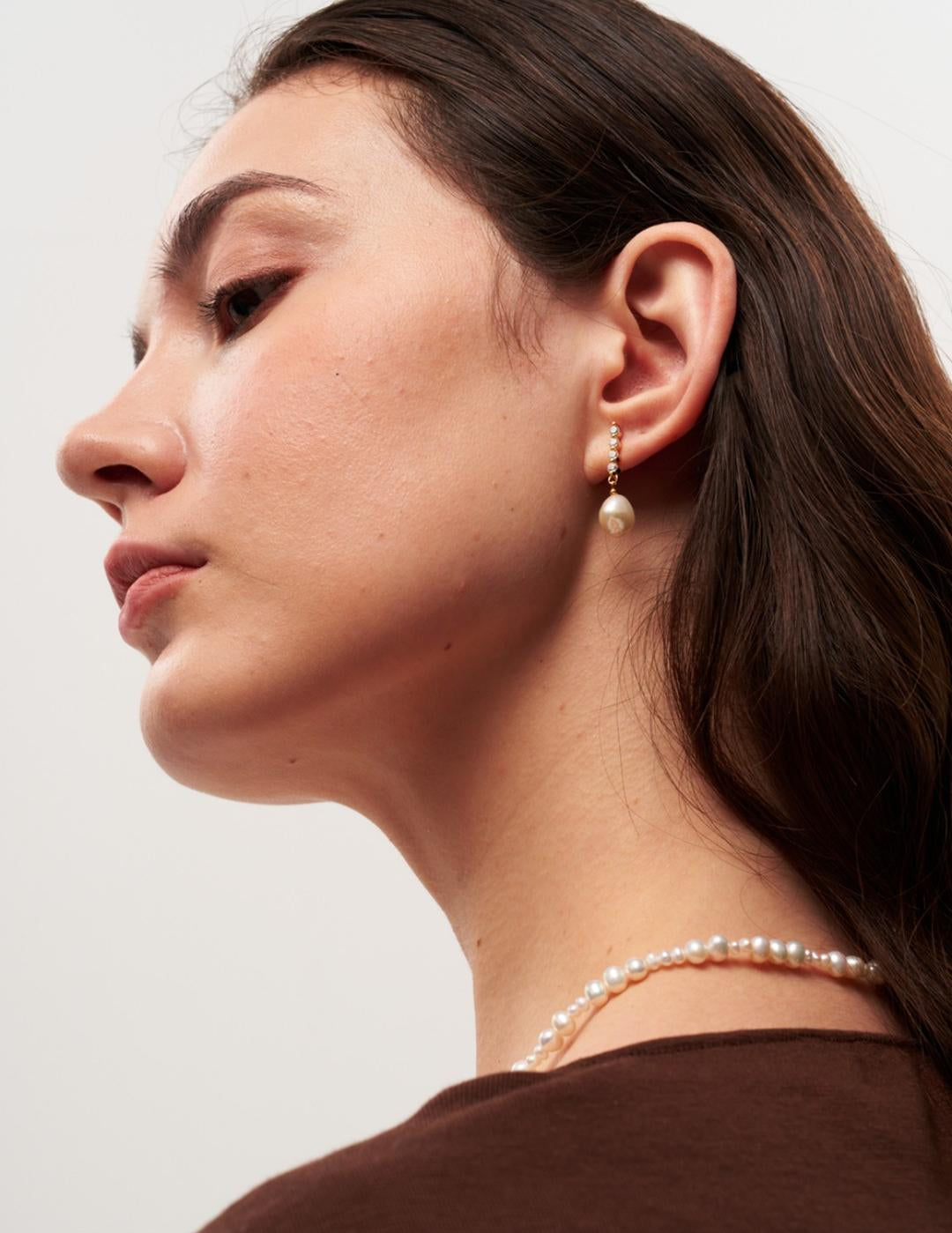 Vertical Zircon Freshwater Pearl Earrings gembea jewelry