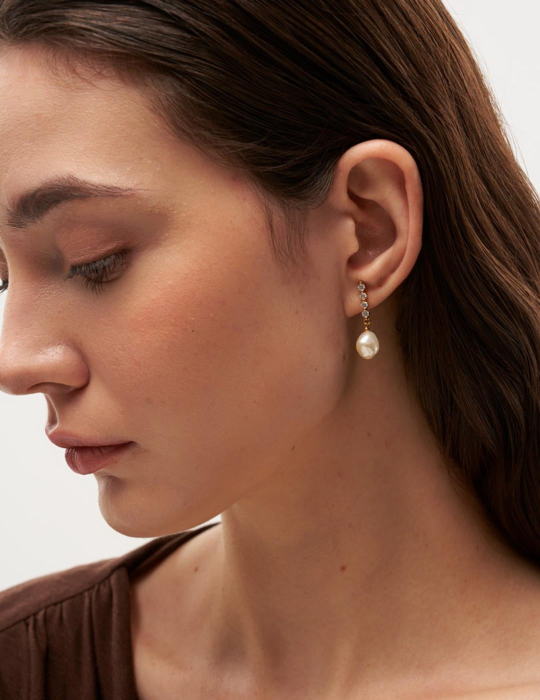 Vertical Zircon Freshwater Pearl Earrings gembea jewelry