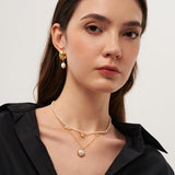 Sanded Texture Metal Irregular Pearl Drop Earrings gembea jewelry
