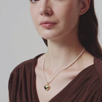 Golden Heart Pendant Pearl Beaded Necklace gembea jewelry