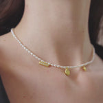Zircon Natural Pearl Beaded Choker Necklace gembea jewelry