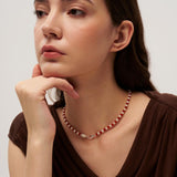 Bean Pod Red Agate Pearl Beaded Necklace gembea jewelry