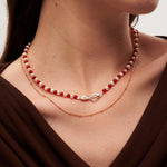 Bean Pod Red Agate Pearl Beaded Necklace gembea jewelry