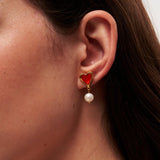 Vintage Heart-shaped Enamel Pearl Earrings gembea jewelry