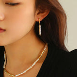 Simple Long Baroque Toothpick Pearl Earrings-Gembea Jewelry