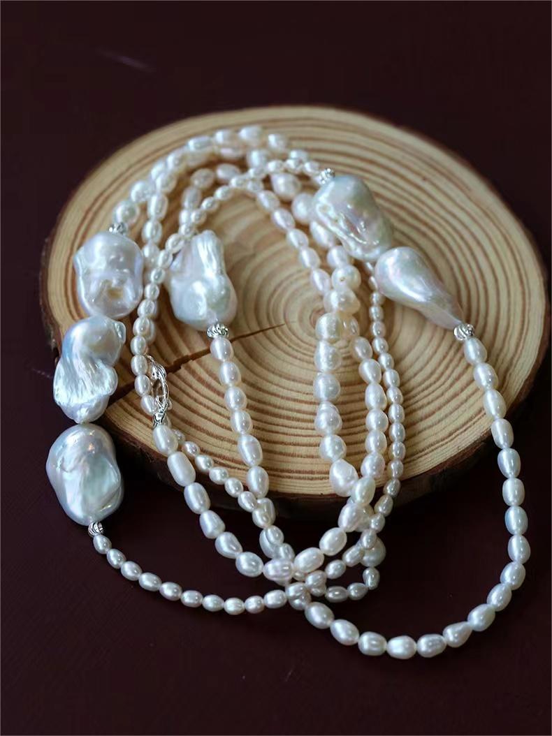 Vintage Elegant Natural Baroque Pearl Long Necklace gembea jewelry
