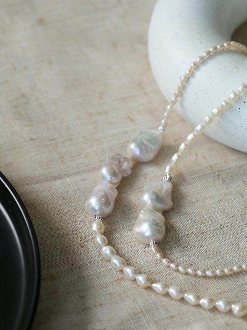 Vintage Elegant Natural Baroque Pearl Long Necklace gembea jewelry
