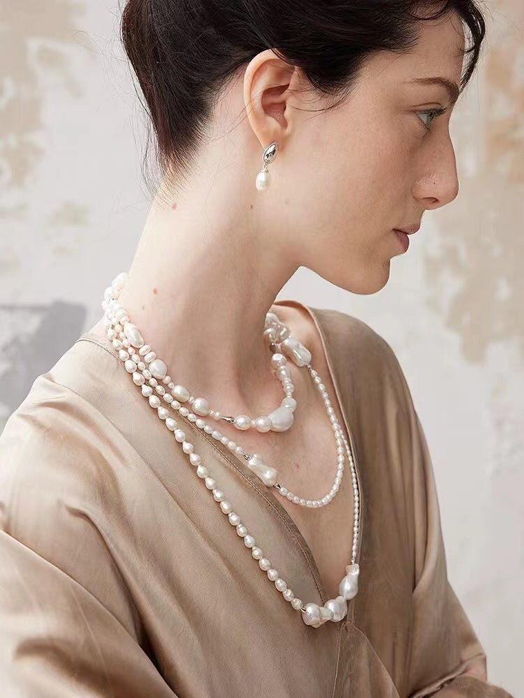 Vintage Elegant Natural Baroque Pearl Long Necklace gembea jewelry