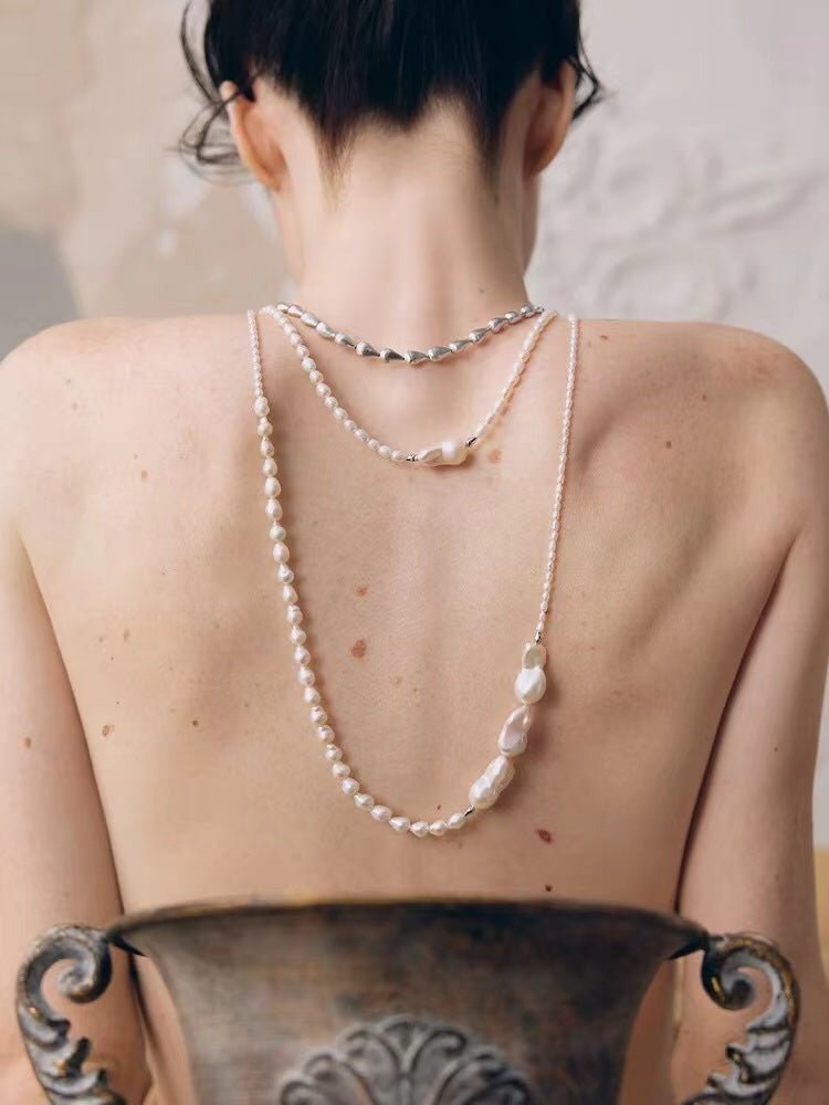 Vintage Elegant Natural Baroque Pearl Long Necklace gembea jewelry